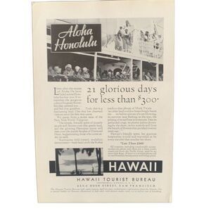 Vintage 1932 Hawaii Tourist Bureau Aloha Honolulu Ad Advertisement
